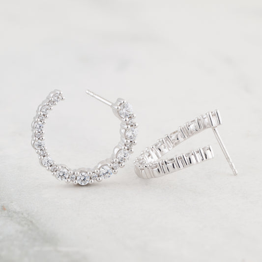 Adamante 1-1/2 ct. tw. Lab-Grown Diamond Graduated Front Facing Hoop Earrings in 14K White Gold front view