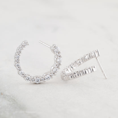 Adamante 1-1/2 ct. tw. Lab-Grown Diamond Graduated Front Facing Hoop Earrings in 14K White Gold front view