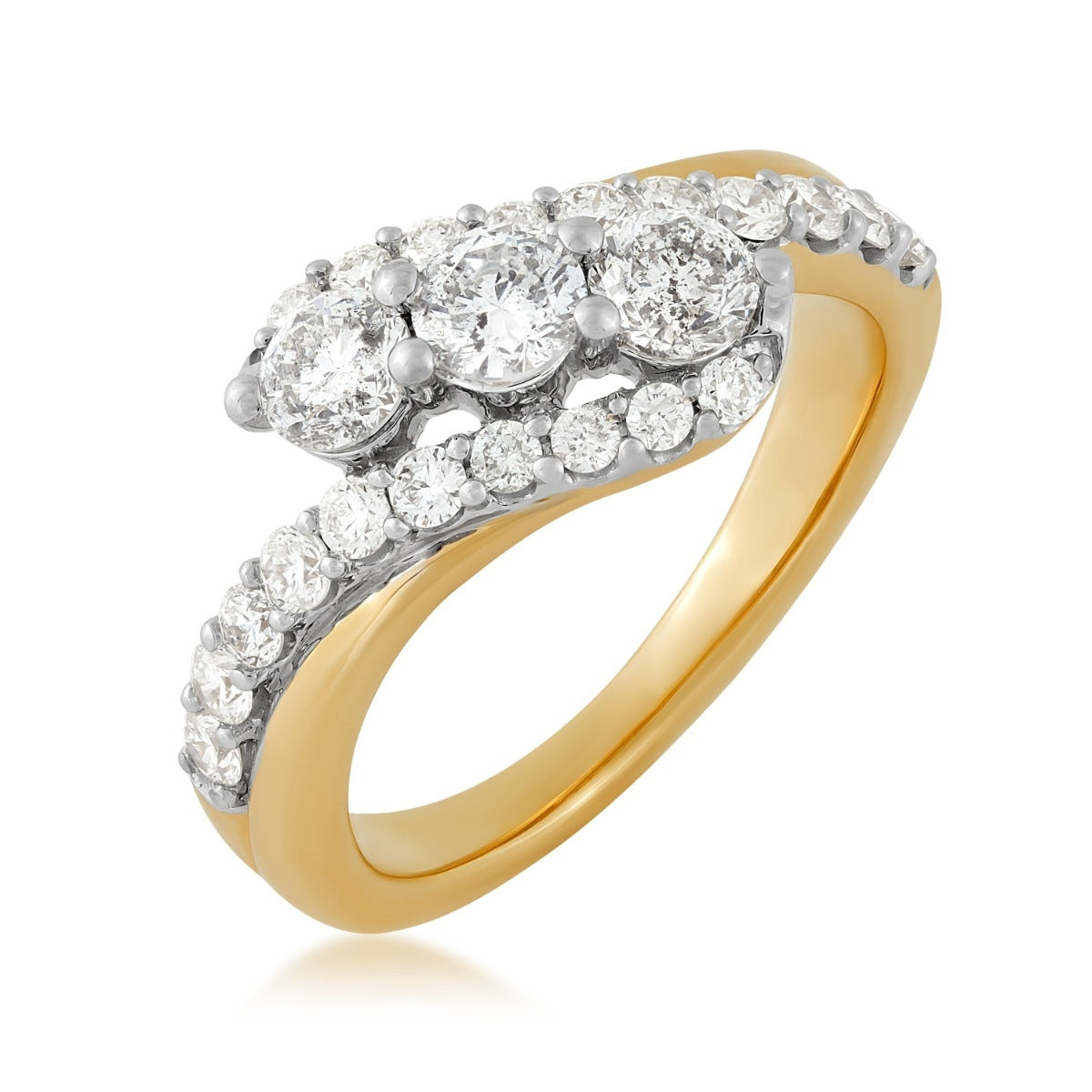 3-Stone 1-1/4 ct. tw. Diamond Bypass Anniversary Ring in 14K Yellow Gold front view