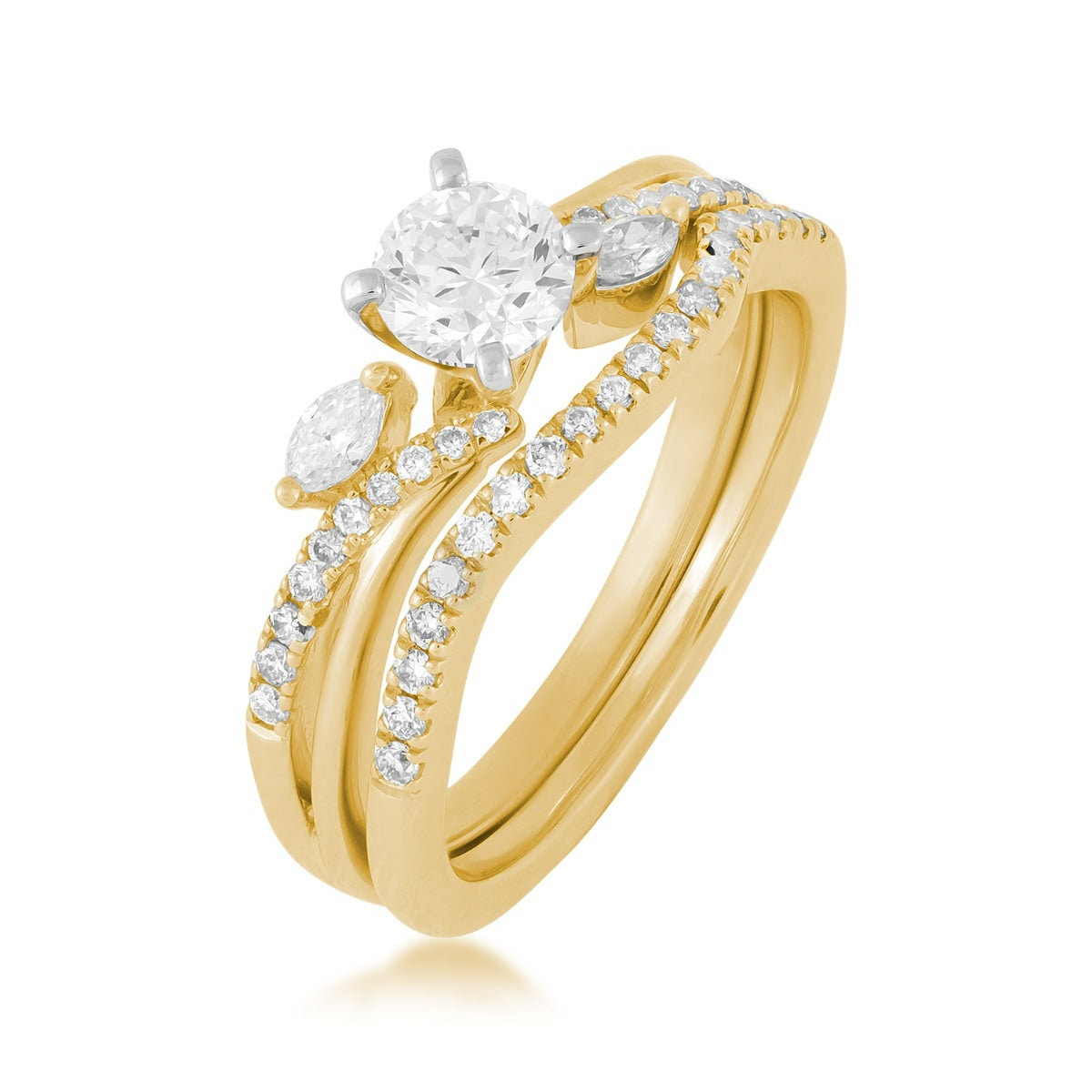 Natural 7/8 ct. tw. Round & Marquise Diamond Bypass Wedding Set in 14K Yellow Gold front view