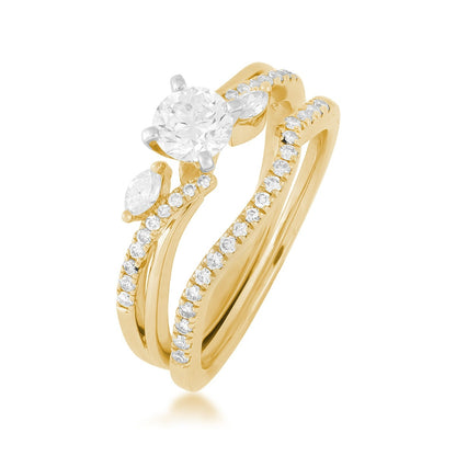Natural 7/8 ct. tw. Round & Marquise Diamond Bypass Wedding Set in 14K Yellow Gold close-up detail