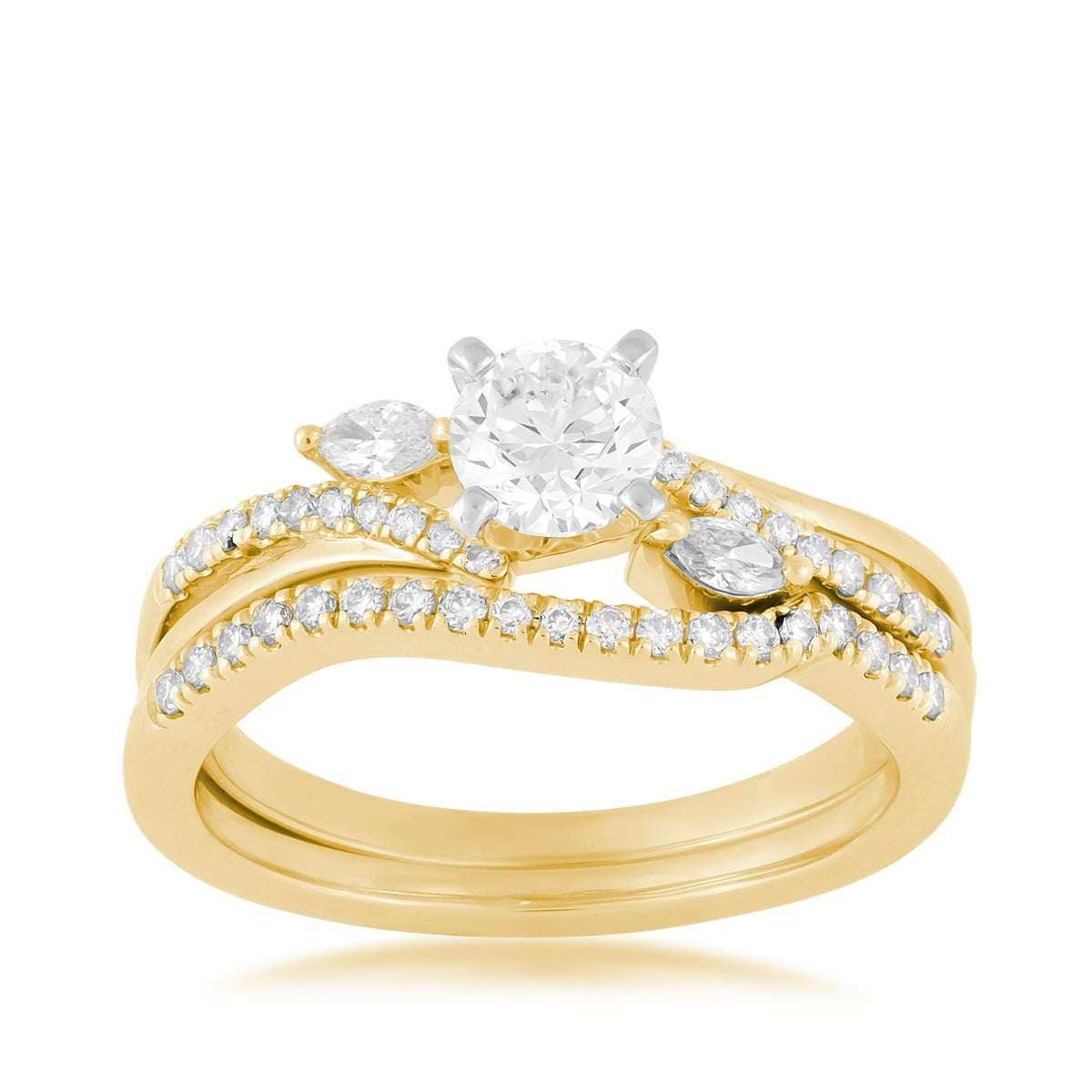 Natural 7/8 ct. tw. Round & Marquise Diamond Bypass Wedding Set in 14K Yellow Gold