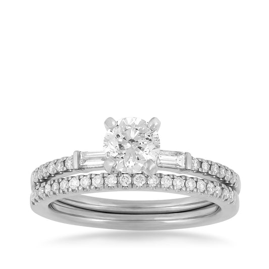 Noventa 1 ct. tw. Round & Baguette Diamond Wedding Set in 14K White Gold