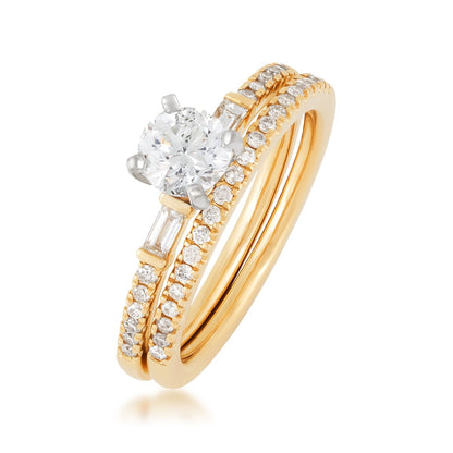 Noventa 1 ct. tw. Round & Baguette Diamond Wedding Set in 14K Yellow Gold front view