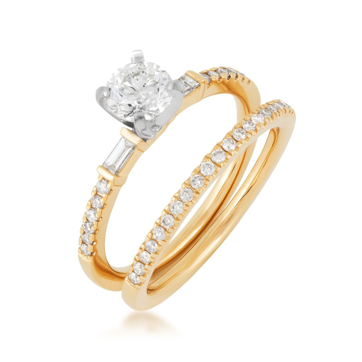 Noventa 1 ct. tw. Round & Baguette Diamond Wedding Set in 14K Yellow Gold close-up detail