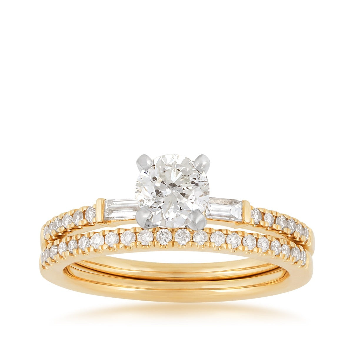Noventa 1 ct. tw. Round & Baguette Diamond Wedding Set in 14K Yellow Gold