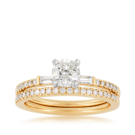 Noventa 1 ct. tw. Round & Baguette Diamond Wedding Set in 14K Yellow Gold