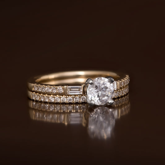 Noventa 1 ct. tw. Round & Baguette Diamond Wedding Set in 14K Yellow Gold full view