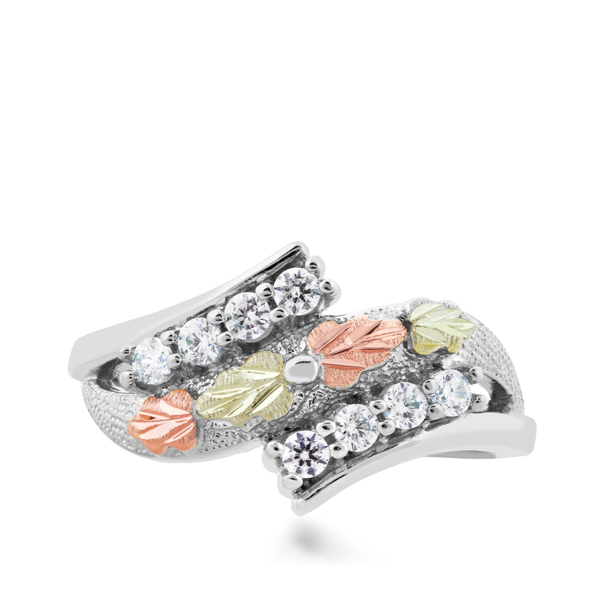 Black Hills Gold Cubic Zirconia Bypass Ring in Sterling Silver front view