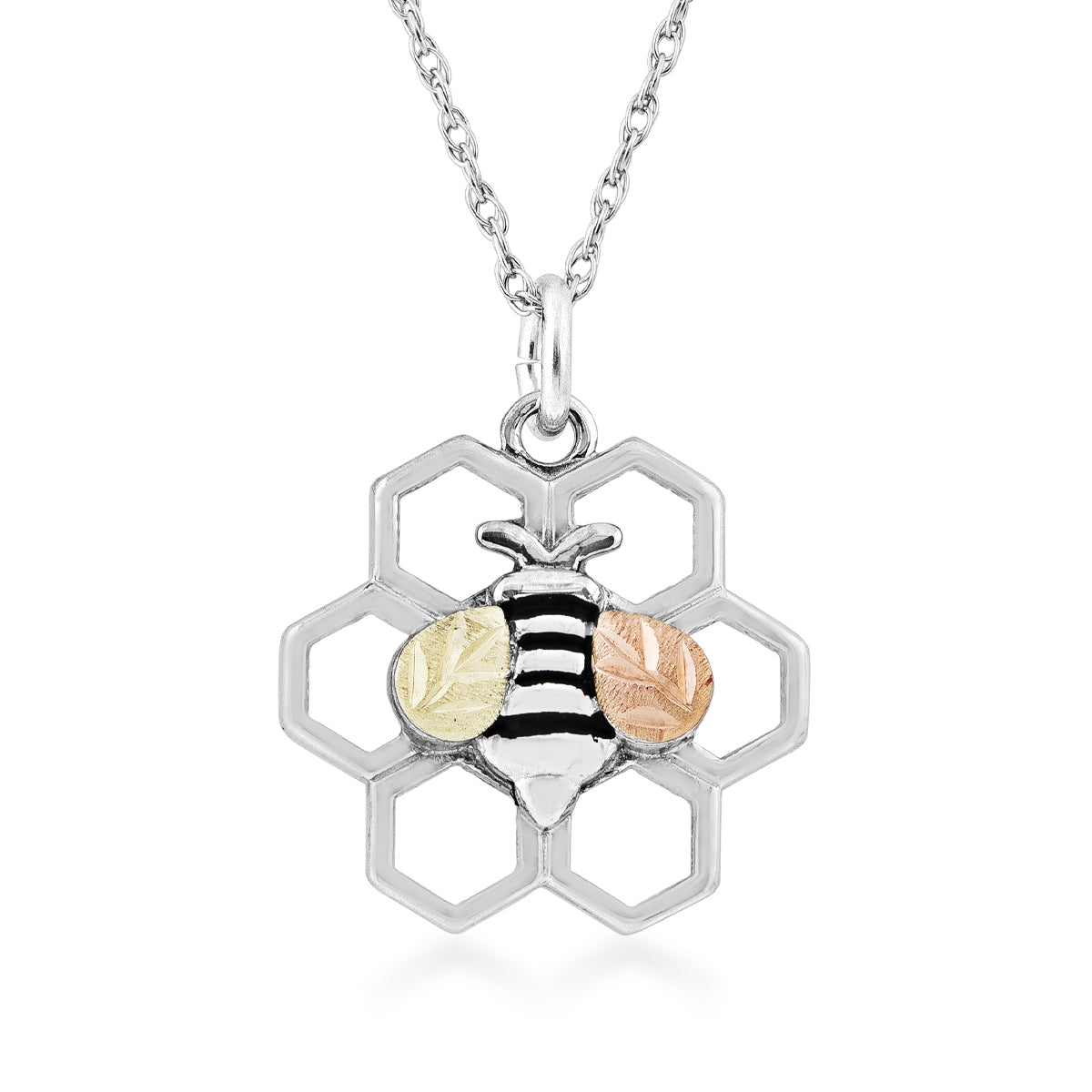 Black Hills Gold Honeycomb Bee Pendant in Sterling Silver