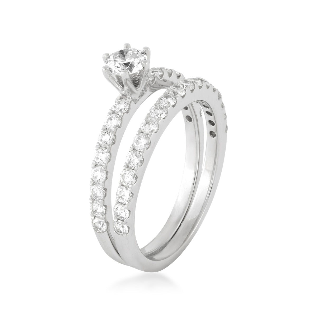 Natural 1 ct. tw. Round Brilliant Diamond Wedding Set in 10K White Gold front view