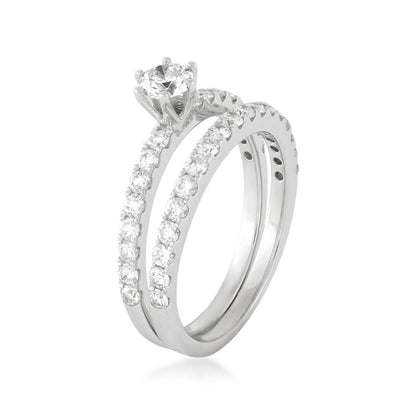 Natural 1 ct. tw. Round Brilliant Diamond Wedding Set in 10K White Gold front view