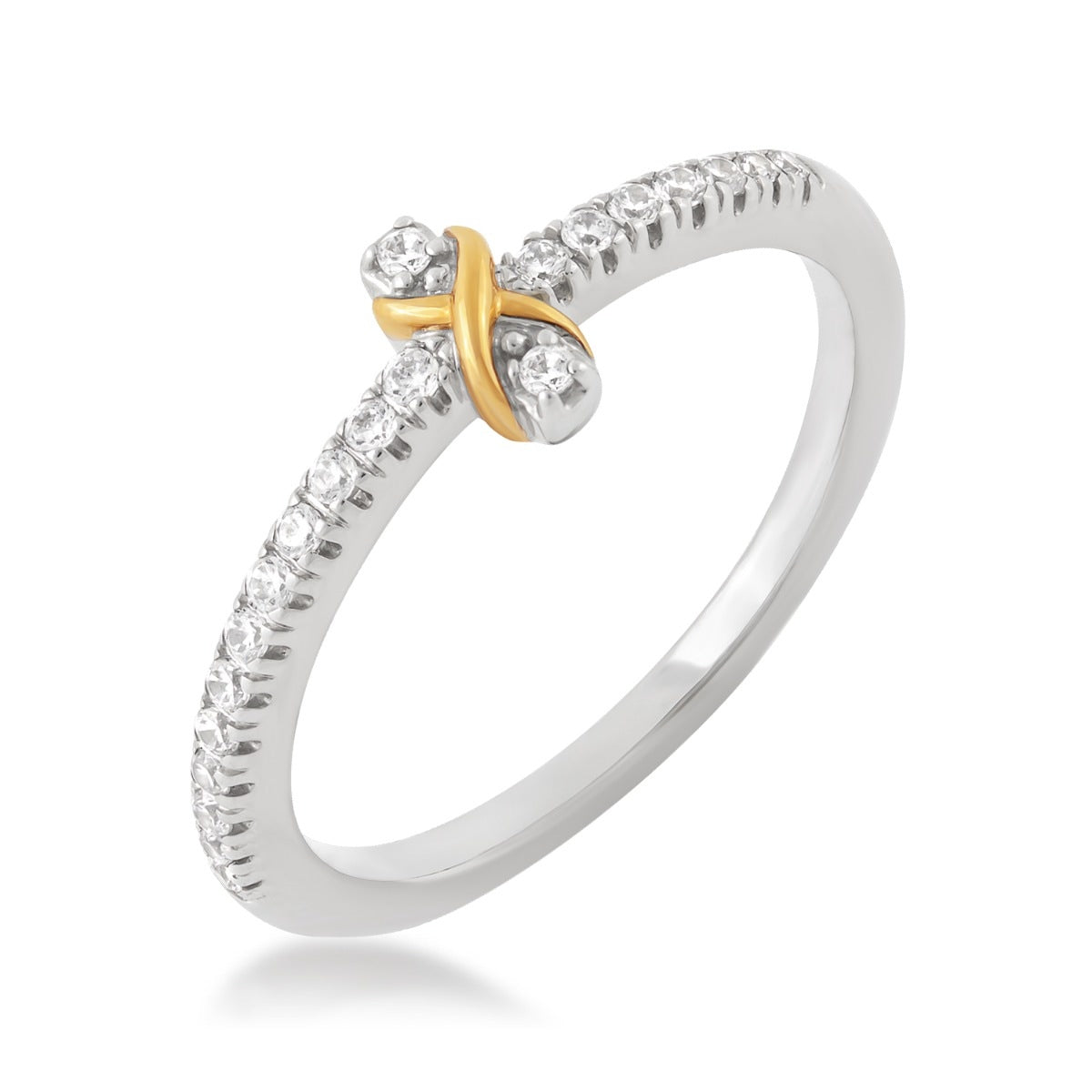 Infinite Love 1/6 ct. tw. Diamond Infinity Cross Ring in Sterling Silver & 10K Yellow Gold front view