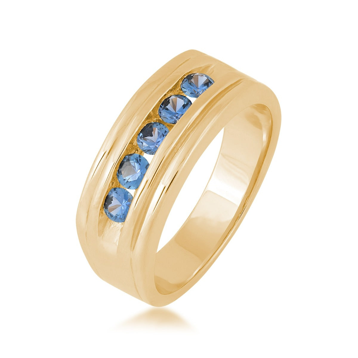 Yogo Sapphire Men's 5-Stone Channel Set Ring in 14K Yellow Gold front view