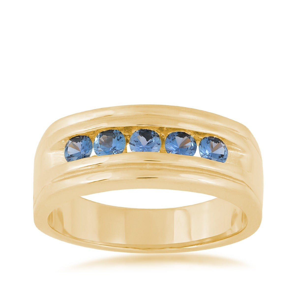 Yogo Sapphire Men's 5-Stone Channel Set Ring in 14K Yellow Gold
