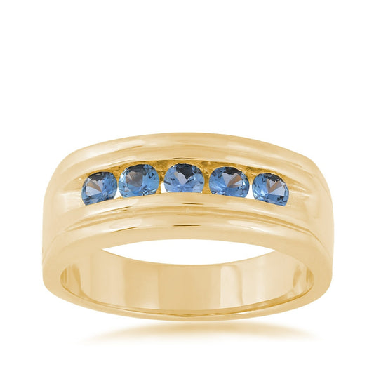Yogo Sapphire Men's 5-Stone Channel Set Ring in 14K Yellow Gold