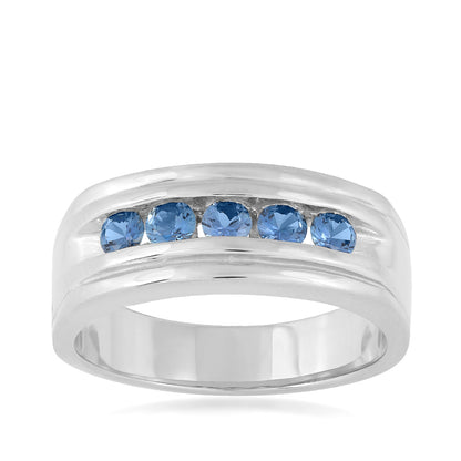 Yogo Sapphire Men's 5-Stone Channel Set Ring in 14K White Gold