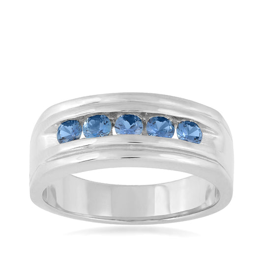 Yogo Sapphire Men's 5-Stone Channel Set Ring in 14K White Gold