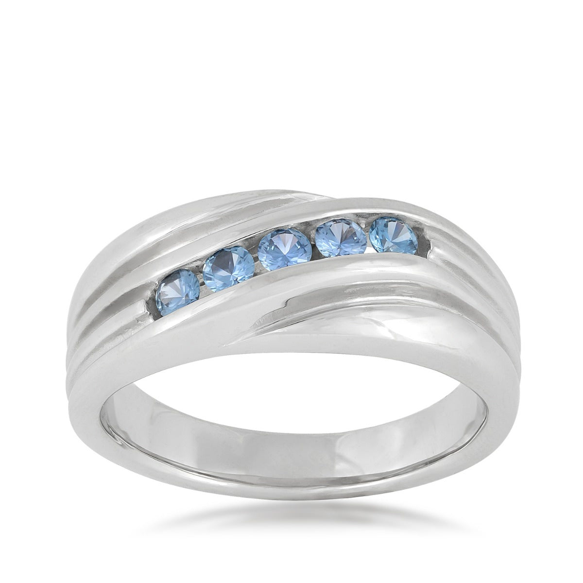 Yogo Sapphire Men's 5-Stone Diagonal Channel Set Ring in 14K White Gold