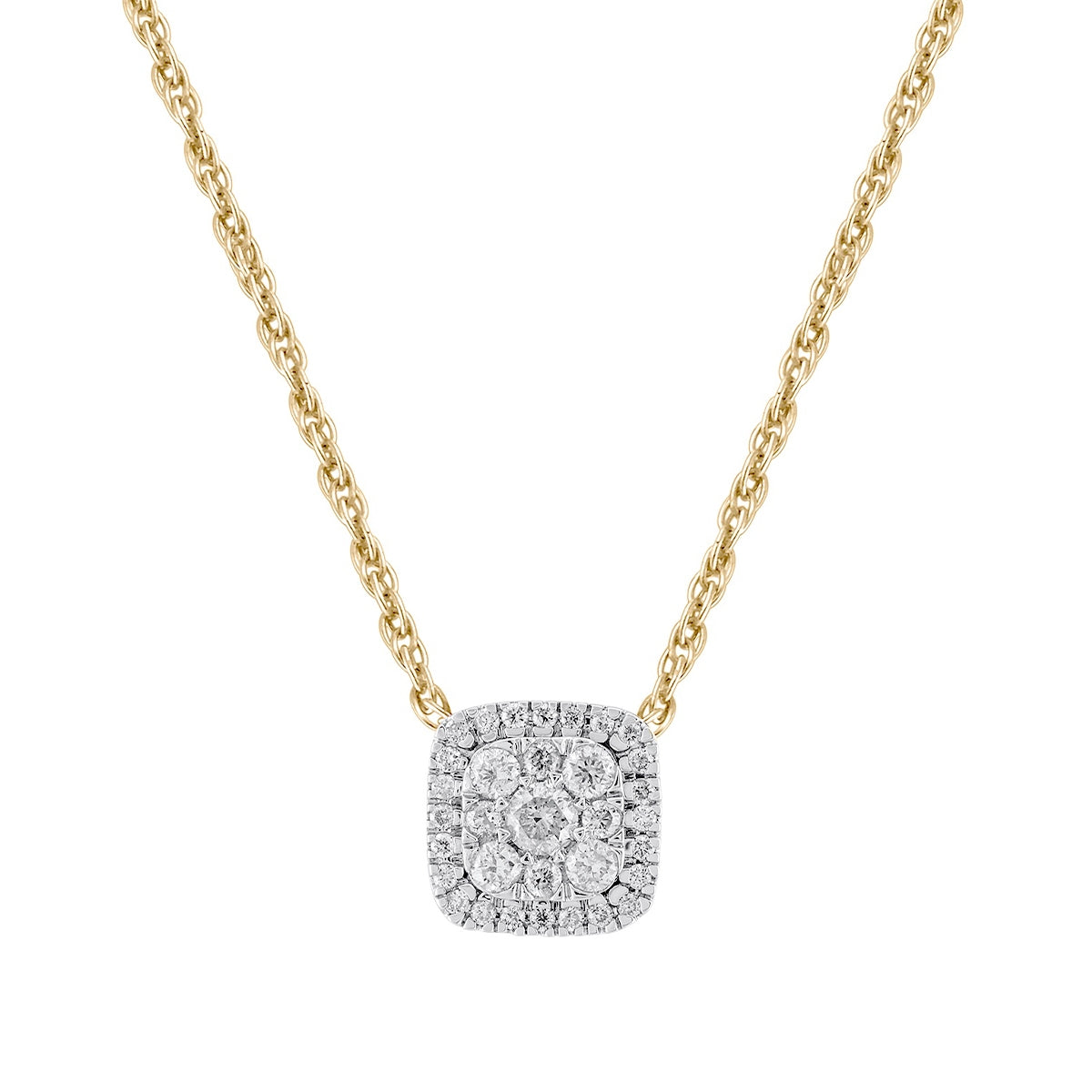 Fairytale Diamonds 1/4 ct. tw. Diamond Cushion Cluster Halo Pendant in 10K Yellow Gold