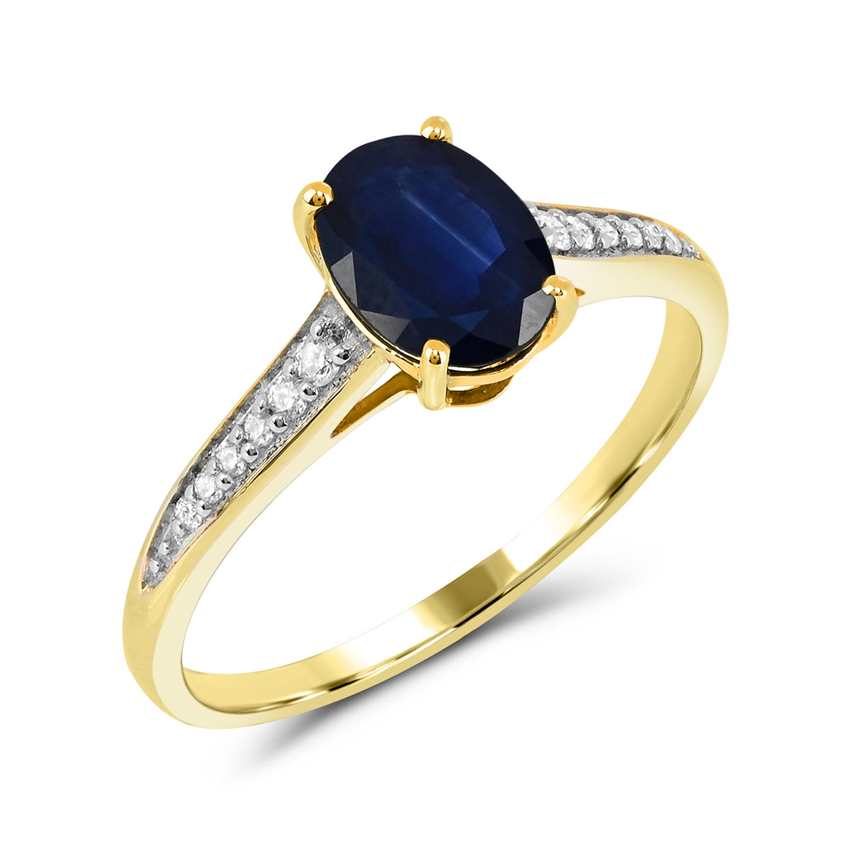 Oval Sapphire & Diamond Accent Ring in 10K Yellow Gold front view