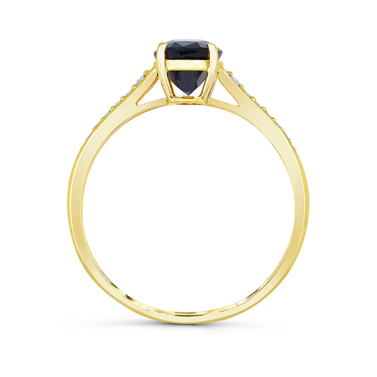 Oval Sapphire & Diamond Accent Ring in 10K Yellow Gold close-up detail