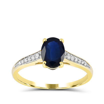 Oval Sapphire & Diamond Accent Ring in 10K Yellow Gold