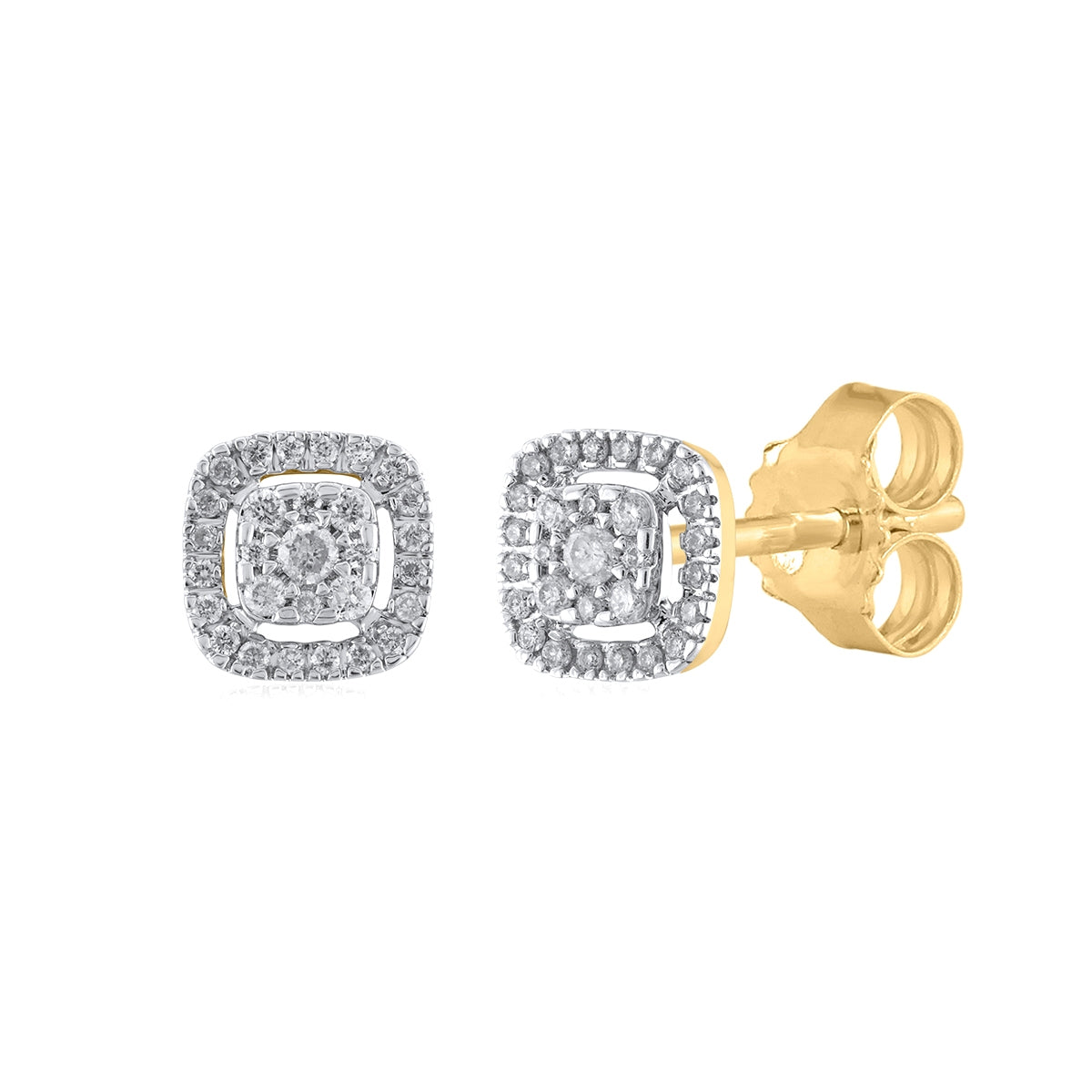 Fairytale Diamonds 1/4 ct. tw. Diamond Cushion Cluster Halo Earrings in 10K Yellow Gold