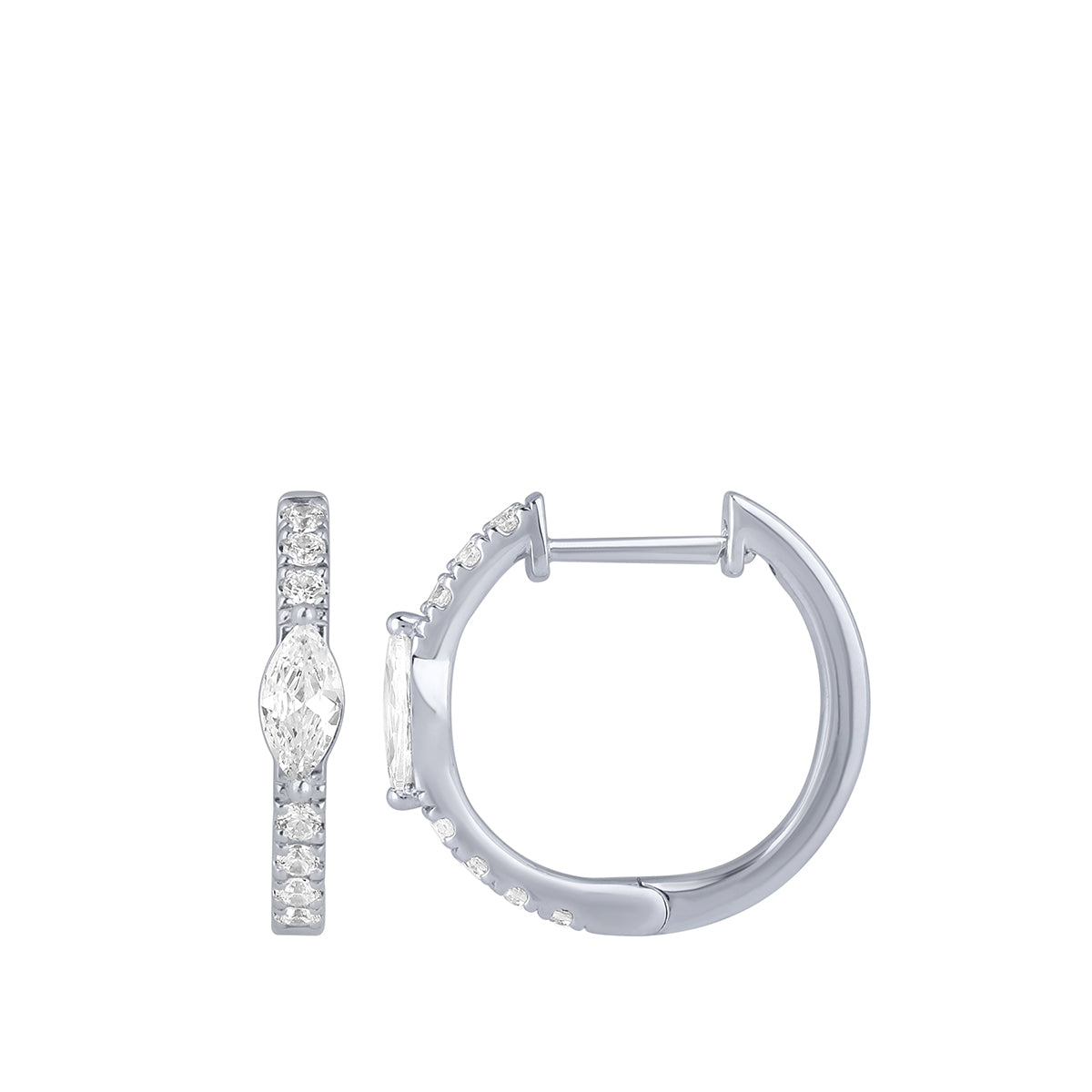 3/4 ct. tw. Marquise & Round Diamond Hoop Earrings in 14K White Gold