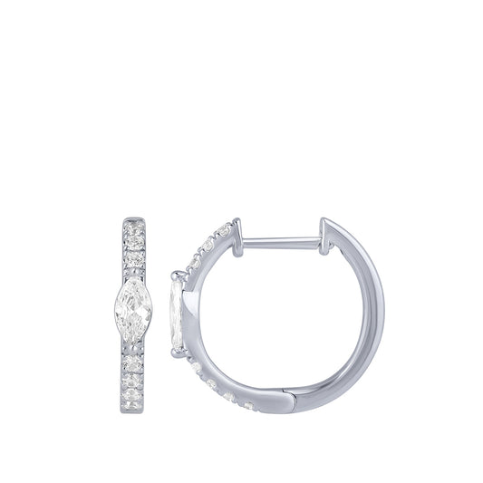 3/4 ct. tw. Marquise & Round Diamond Hoop Earrings in 14K White Gold