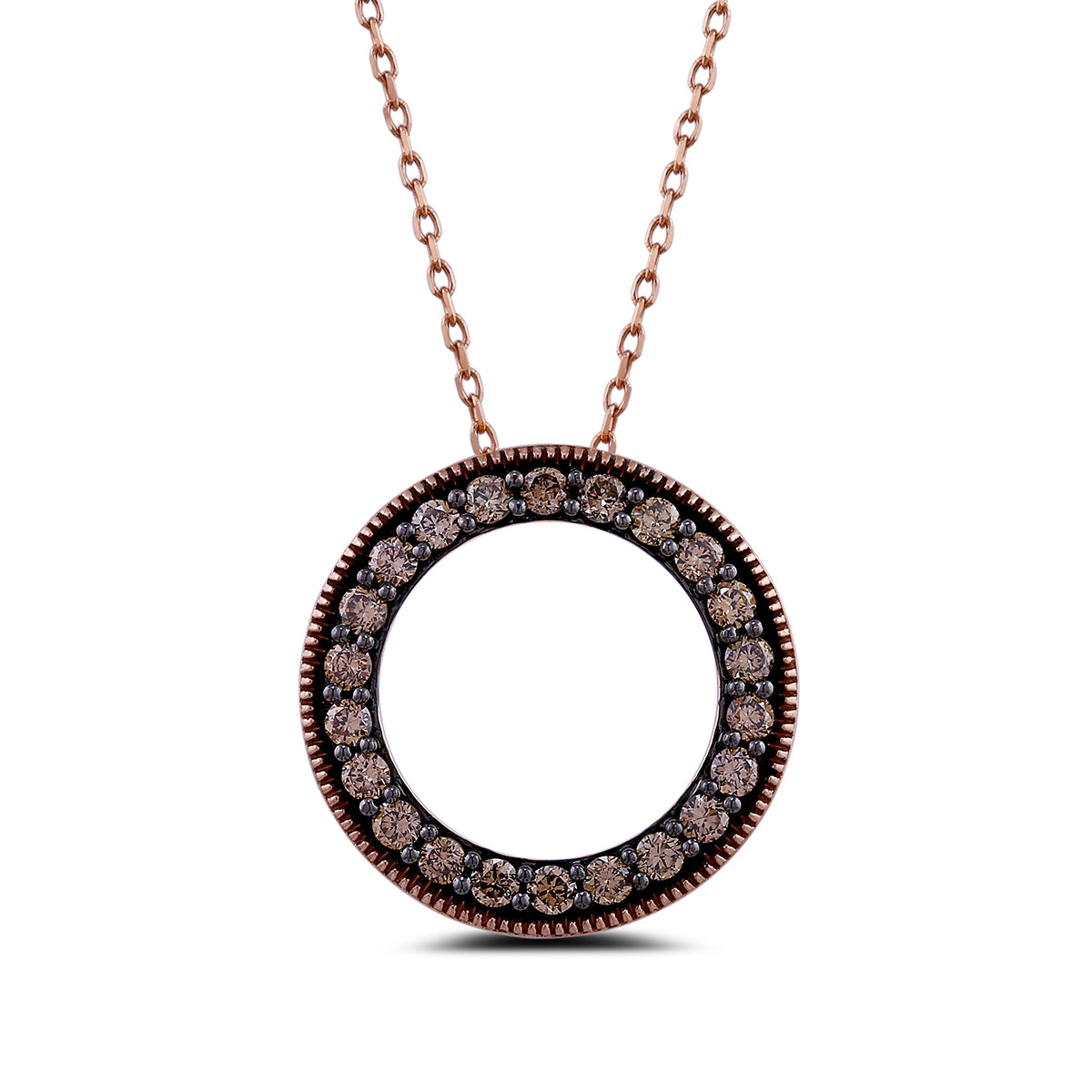 Mocha Collection 1/2 ct. tw. Mocha Diamond Milgrain Circle Pendant in 10K Pink Gold