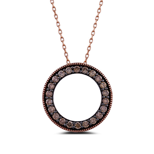 Mocha Collection 1/2 ct. tw. Mocha Diamond Milgrain Circle Pendant in 10K Pink Gold