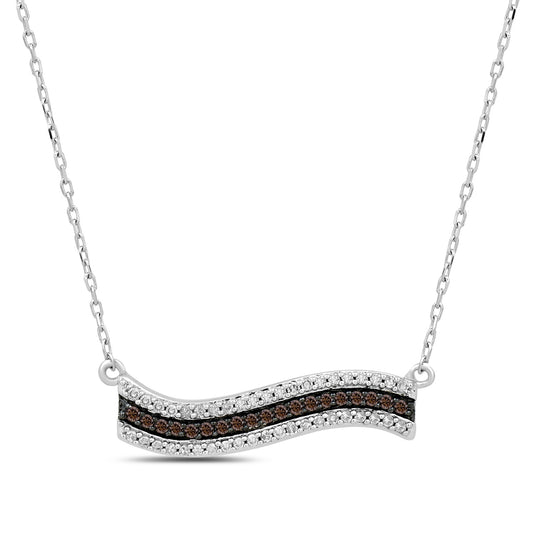 Mocha Collection 1/4 ct. tw. Mocha & White Diamond Wave Bar Necklace in 10K White Gold