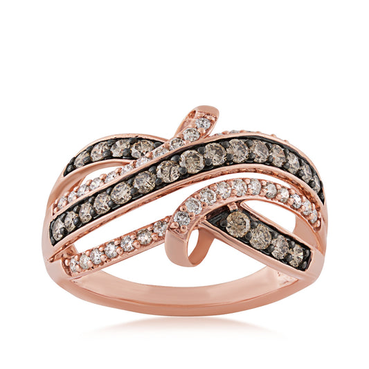 Mocha Collection 1 ct. tw. Mocha & White Diamond Crossover Ring in 10K Pink Gold