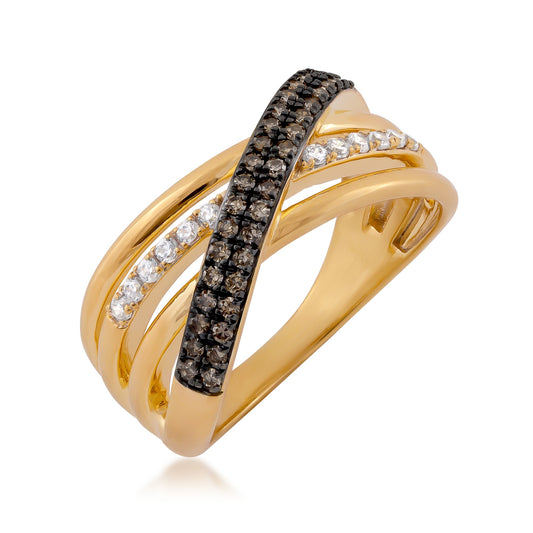 Mocha Collection 1/3 ct. tw. Mocha & White Diamond Crossover Ring in 10K Yellow Gold front view