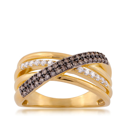 Mocha Collection 1/3 ct. tw. Mocha & White Diamond Crossover Ring in 10K Yellow Gold