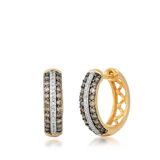 Mocha Collection 1/2 ct. tw. Mocha & White Diamond Hoop Earrings in 10K Yellow Gold