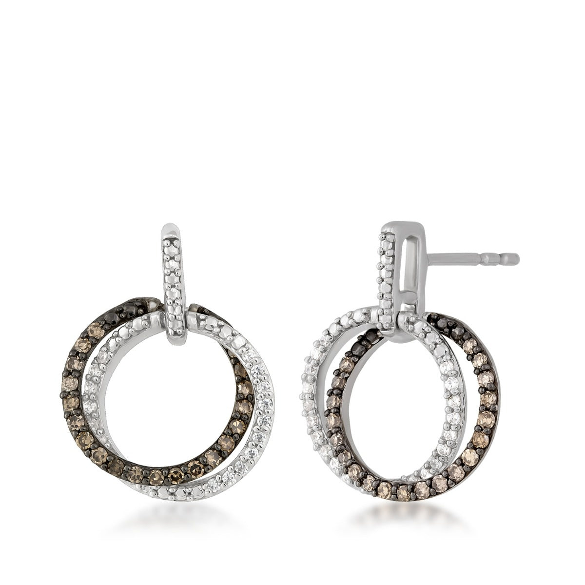 Mocha Collection 1/3 ct. tw. Mocha & White Diamond Double Circle Earrings in 10K White Gold