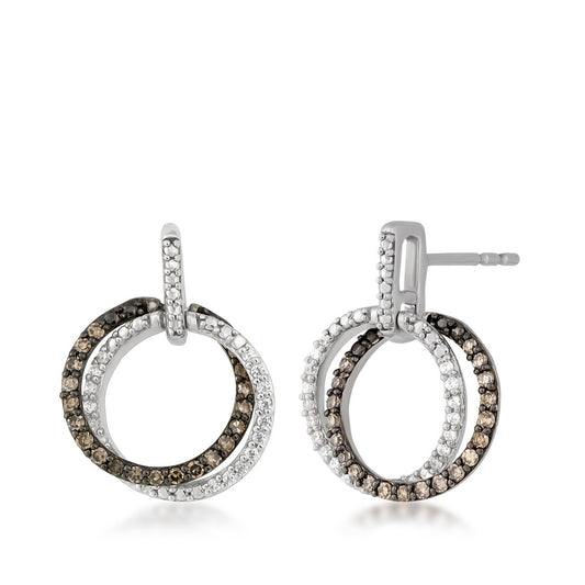 Mocha Collection 1/3 ct. tw. Mocha & White Diamond Double Circle Earrings in 10K White Gold
