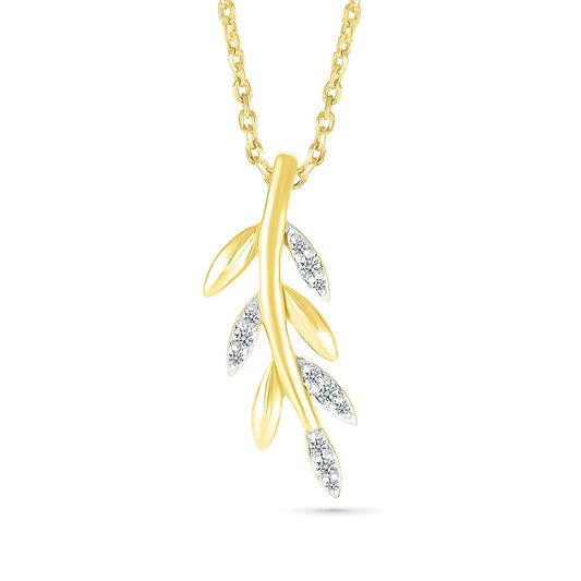Diamond Accent Leaf Pendant in 10K Yellow Gold