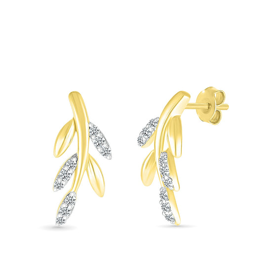 1/10 ct. tw. Diamond Leaf Earrings in 10K Yellow Gold