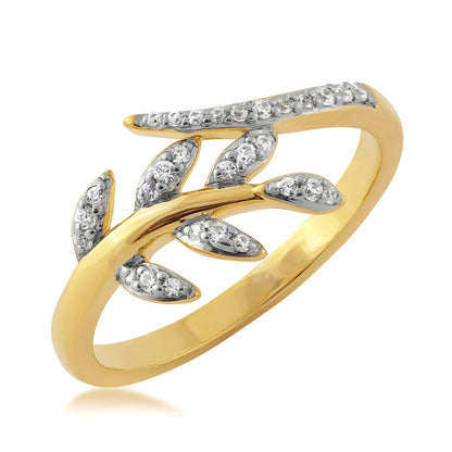 1/8 ct. tw. Diamond Bypass Leaf Ring in 10K Yellow Gold front view