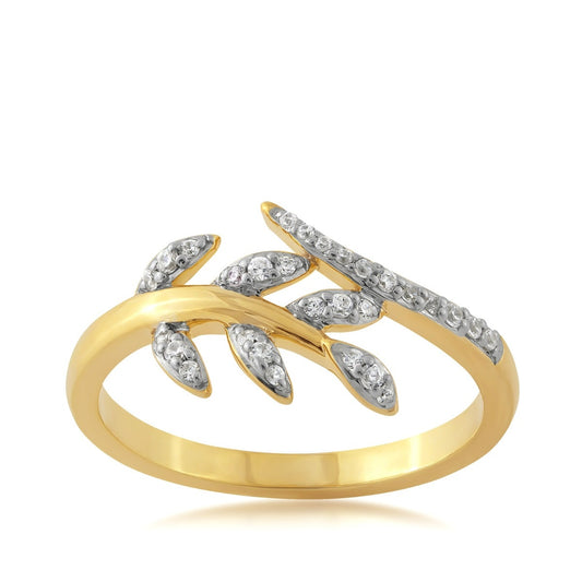 1/8 ct. tw. Diamond Bypass Leaf Ring in 10K Yellow Gold