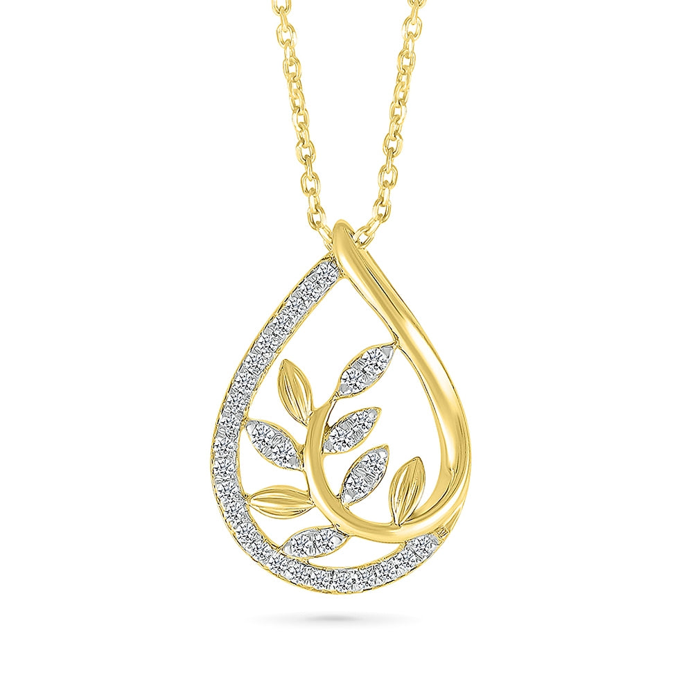 1/6 ct. tw. Diamond Teardrop Leaf Pendant in 10K Yellow Gold