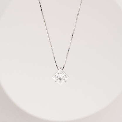 Adamante 1 ct. tw. Lab-Grown Princess Cut Diamond Solitaire Pendant in 14K White Gold front view