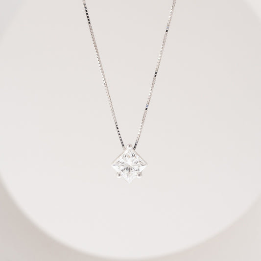 Adamante 1 ct. tw. Lab-Grown Princess Cut Diamond Solitaire Pendant in 14K White Gold front view
