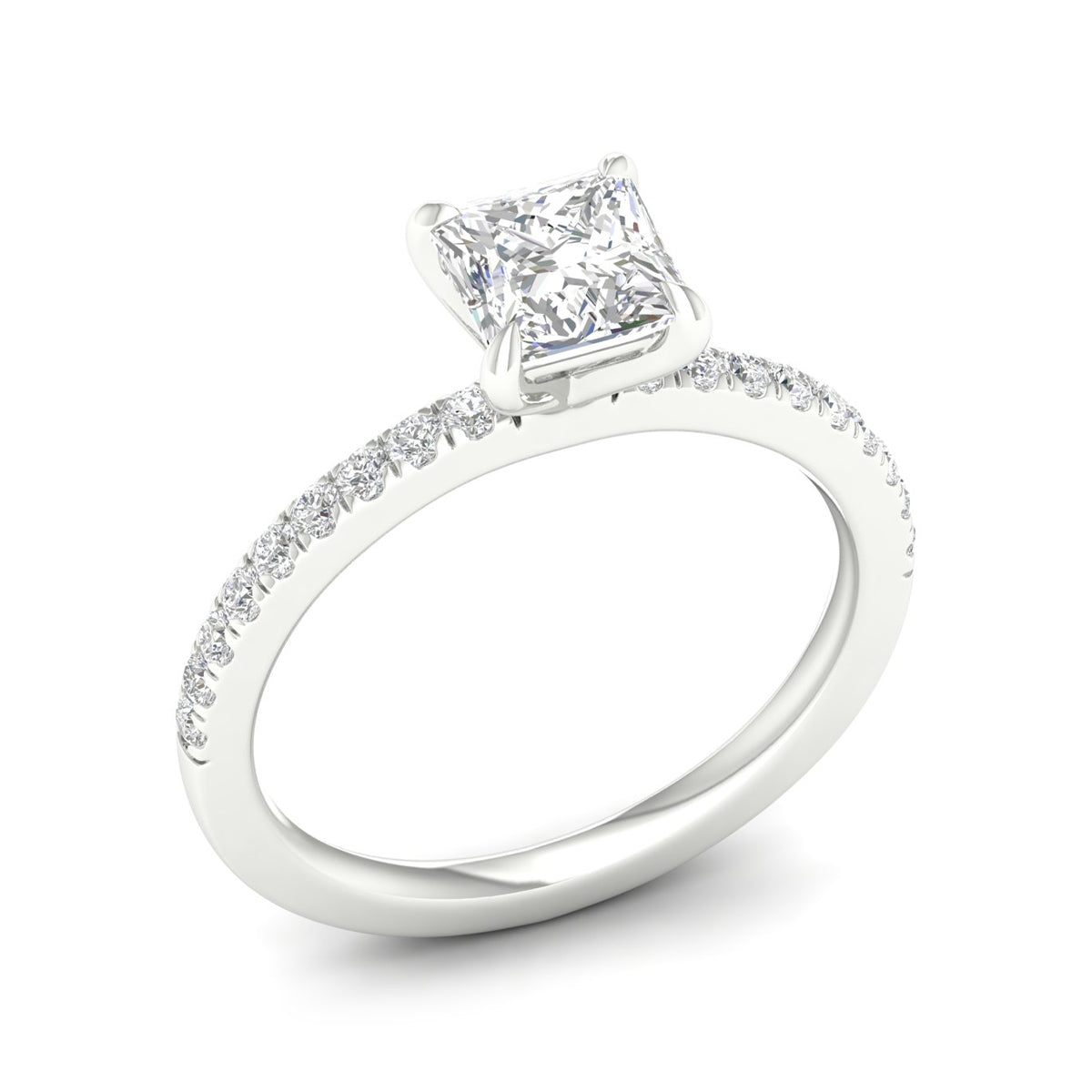Natural 1-1/4 ct. tw. Princess Cut Diamond Engagement Ring in 14K White Gold front view
