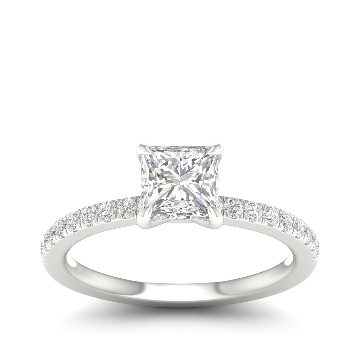 Natural 1-1/4 ct. tw. Princess Cut Diamond Engagement Ring in 14K White Gold