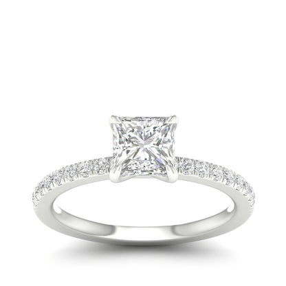 Natural 1-1/4 ct. tw. Princess Cut Diamond Engagement Ring in 14K White Gold