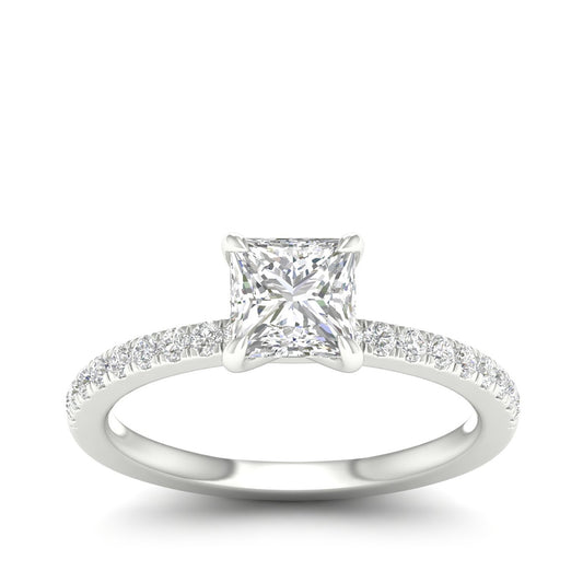 Natural 1-1/4 ct. tw. Princess Cut Diamond Engagement Ring in 14K White Gold